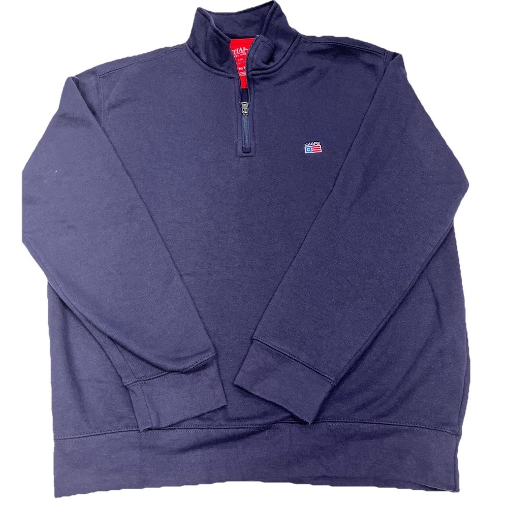 Chaps Mens Everyday Fleece Quarter Zip Pullover Navy Blue Logo Sweatshirt M